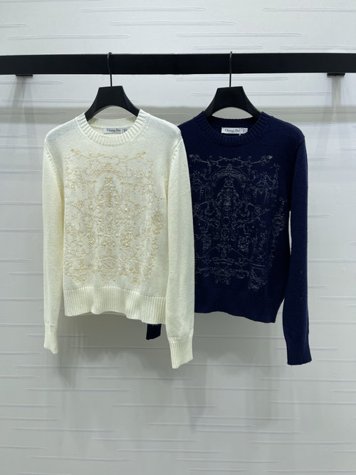 Dior Embroidered Round Neck Sweater Made from Imported Wool with Exquisite Nature-Inspired Design