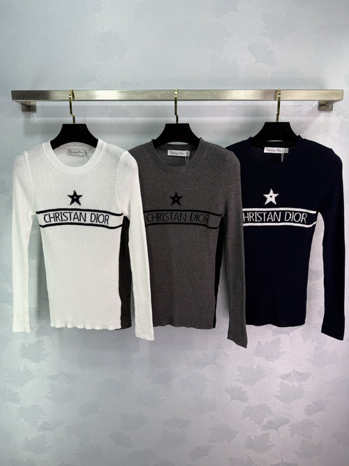 Dior Star Embroidered Knit Sweater with Classic Lettering, Soft Wool Material