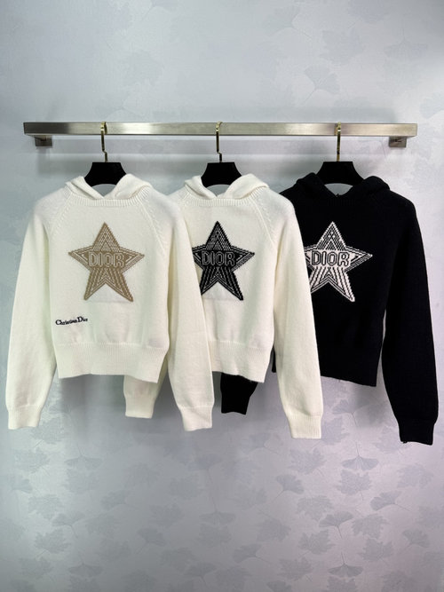 Dior Star-Embroidered Hooded Knit Sweater in Soft Wool, Comfortable and Sophisticated