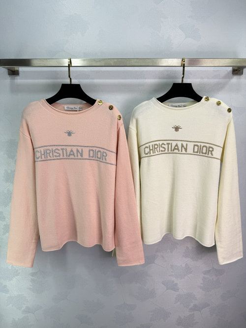 Dior High-Quality Cashmere Knitted Sweater with Embroidered Bee Design