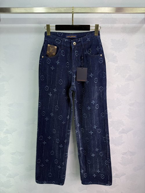 Louis Vuitton High-Waisted Denim Jeans with Monogram Patch, Straight-Leg Fit
