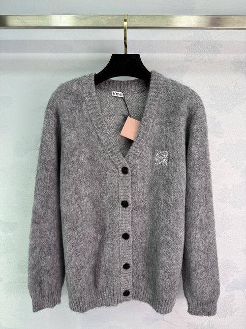 Loewe V-Neck Knit Cardigan with Brand Embroidery, Relaxed Fit