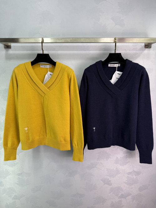 Dior V-Neck Soft Knitted Sweater, Loose Fit, Ginger Yellow for a Lively Look