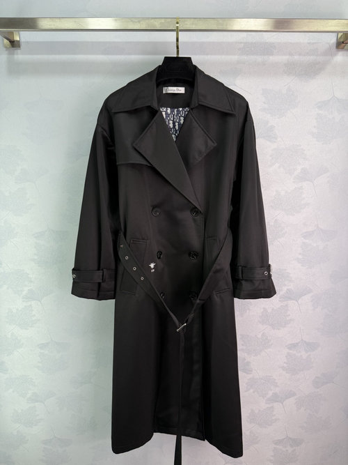 Dior Classic Double-Breasted Trench Coat with Embroidered Bee Logo