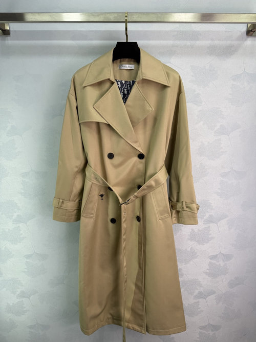 Dior Classic Double-Breasted Trench Coat with Embroidered Bee Logo