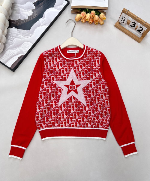 Dior Comfortable Lucky Star Spliced Knit Sweater