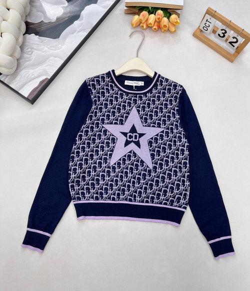 Dior Comfortable Lucky Star Spliced Knit Sweater