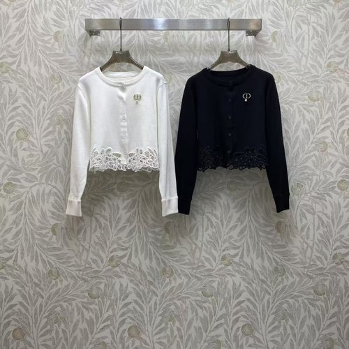 Dior Wool-Cashmere Cardigan with Metal Buttons and Lace