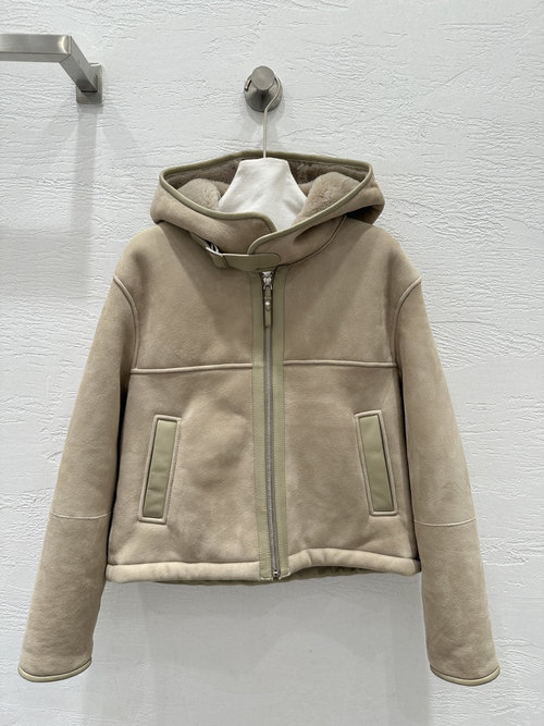 Hermes Exclusive Suede Fur Hooded Jacket in Classic H Shape