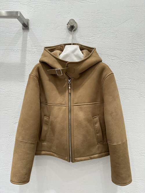 Hermes Exclusive Suede Fur Hooded Jacket in Classic H Shape