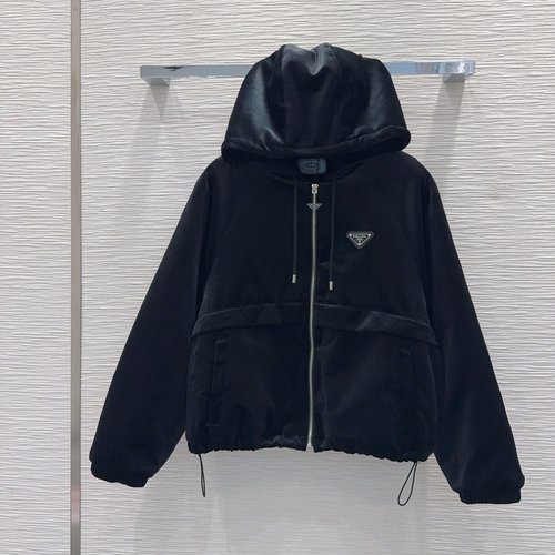 Prada Sporty Hooded Jacket, Classic Velvet Appeal