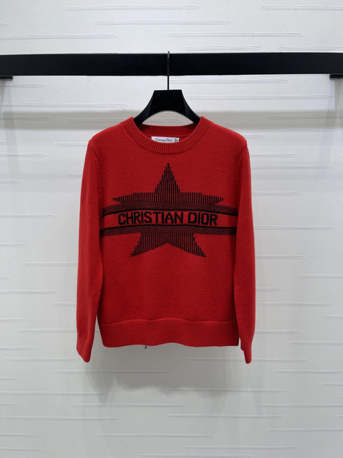 Dior Round Neck Knit Pullover Sweater with Star Embellishment