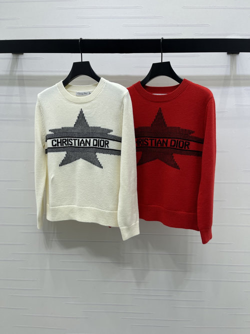 Dior Round Neck Knit Pullover Sweater with Star Embellishment