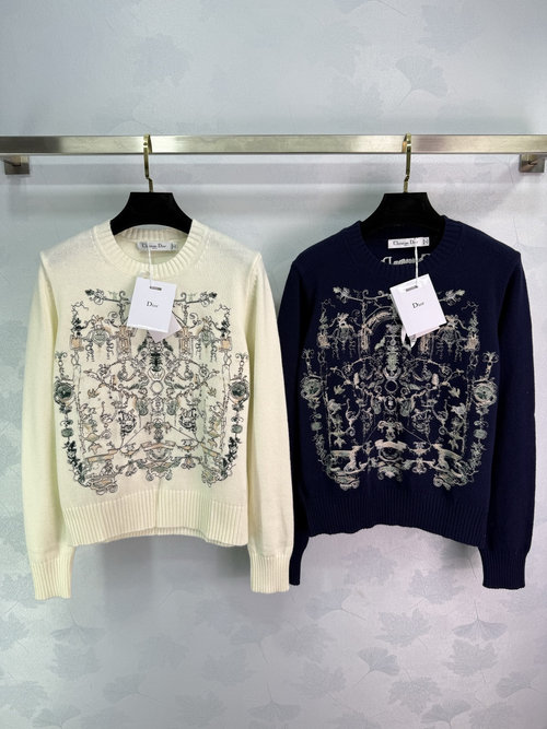 Dior Artistically Embroidered Cashmere Knitted Sweater with Mythological Elements