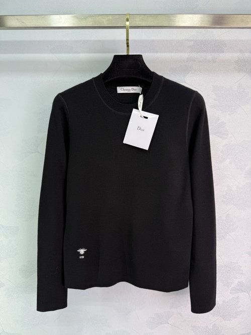 Dior Customized Wool Knit Long - Sleeve Base Layer with Embroidered Details