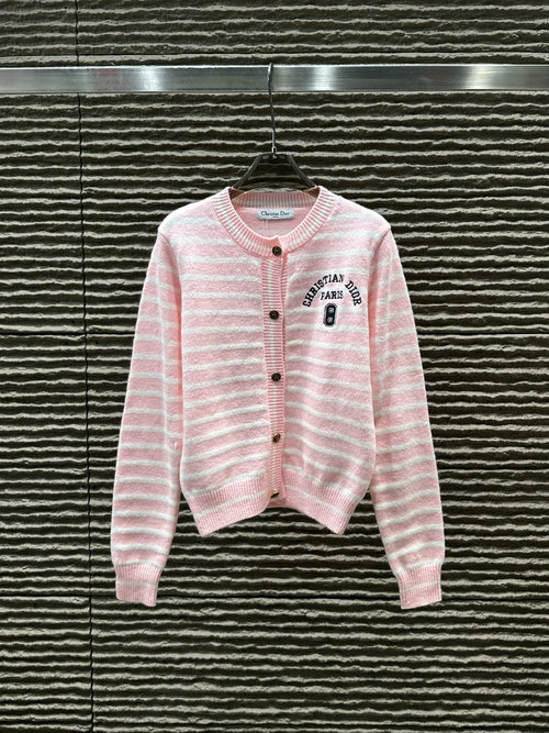 Dior Dior-inspired Striped Embroidery Letter Sweater Cardigan