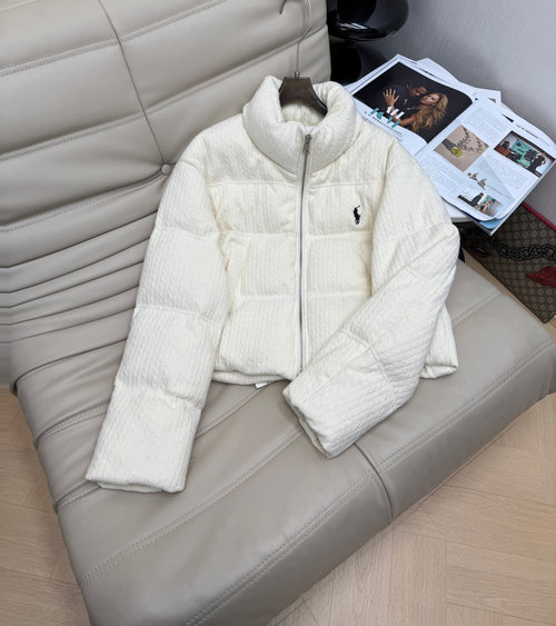 Yves Saint Laurent Premium White Duck Down Short Puff Jacket with Embroidered Logo