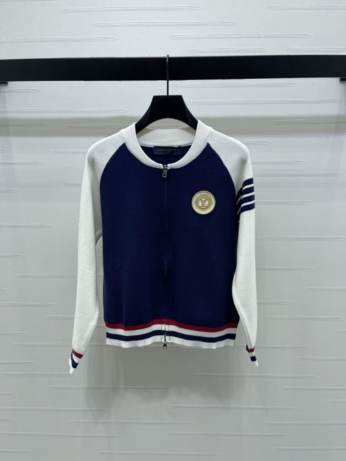 Louis Vuitton Latest Collection Zip-up Knit Cardigan with Striped Details