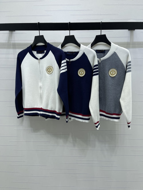 Louis Vuitton Latest Collection Zip-up Knit Cardigan with Striped Details