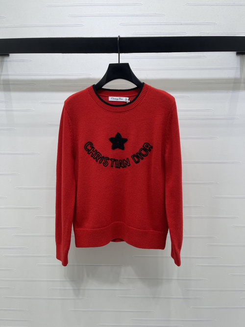 Dior Sophisticated Contrast Round-neck Knit Long-sleeve Sweater with Embroidered Logo
