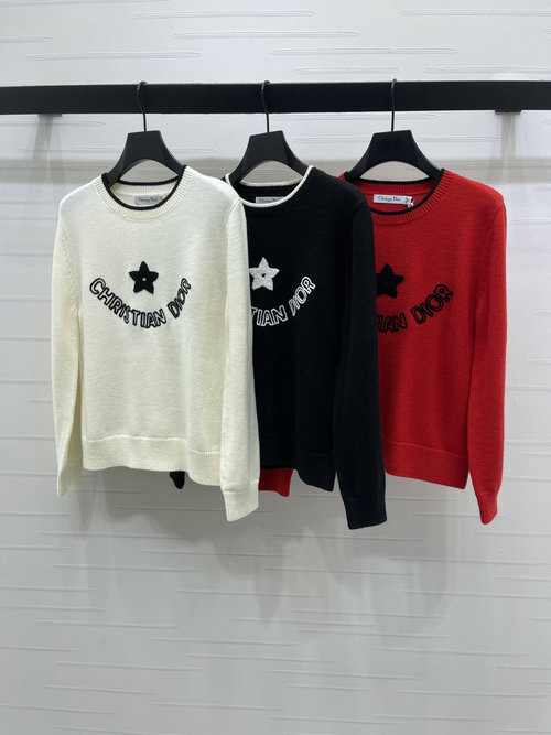 Dior Sophisticated Contrast Round-neck Knit Long-sleeve Sweater with Embroidered Logo