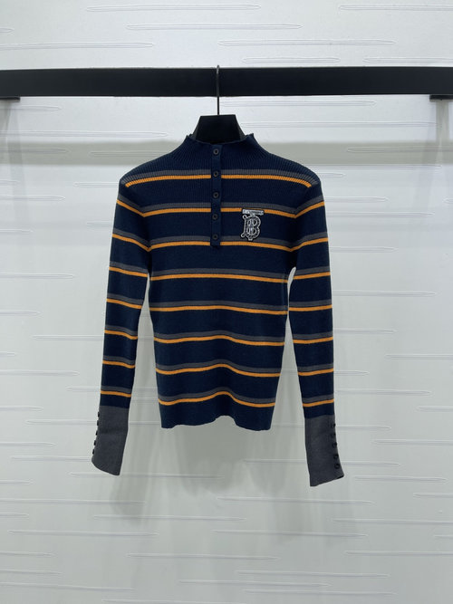 Burberry Striped Knit Long Sleeve with Embroidered Logo