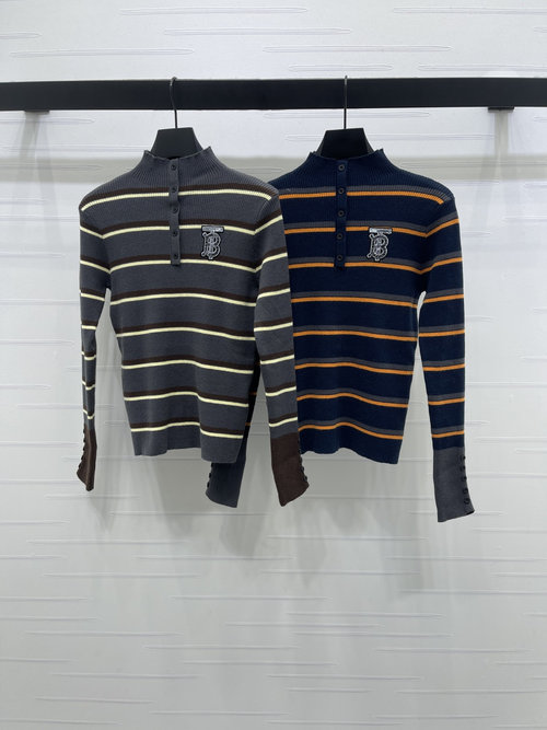 Burberry Stripe Knit Long-Sleeve with Embroidery Logo