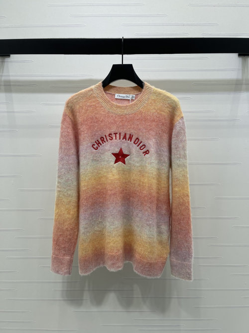 Dior Gradient Marled Mohair Pullover Sweater with Star and Letter Embroidery