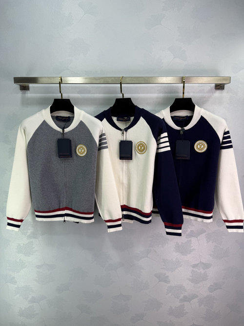 Louis Vuitton Classic Baseball Jacket with Striped Trim and Logo Badge