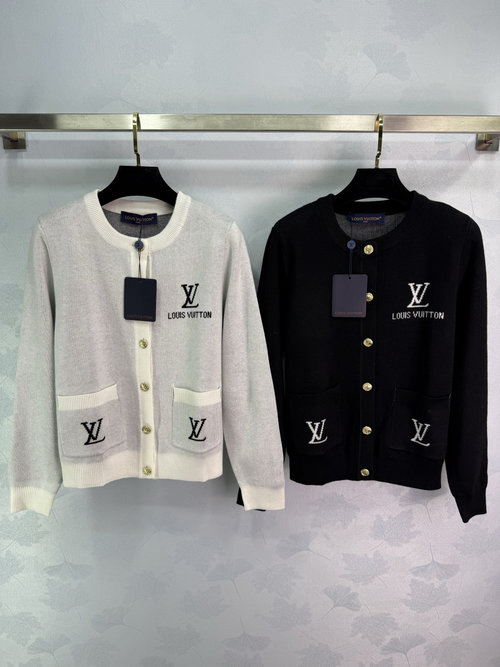Louis Vuitton Round-Neck Color-Blocked Letter Logo Knit Cardigan