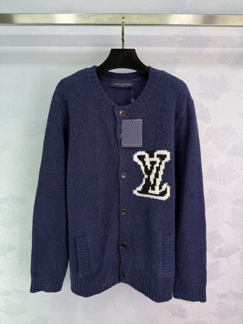 Louis Vuitton Custom YB Wool Knit Cardigan with Textured Pattern and Button Closure
