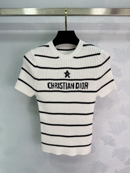 Dior Striped Knit Top with Star Embroidery and Logo
