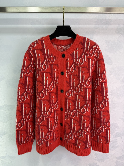 Dior Classic Alphabet-Printed Knitted Cardigan in Soft and Warm Blend Fabric