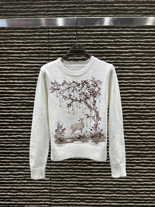 Dior New Arrival Heavy - Duty Multi - Needle Embroidered Pullover Sweater