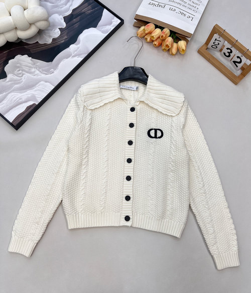 Dior Elegant Knit Open Cardigan with CD Embroidery