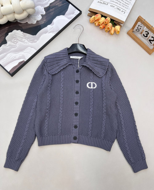 Dior Letter-Embroidered Knit Collared Cardigan for Elegance
