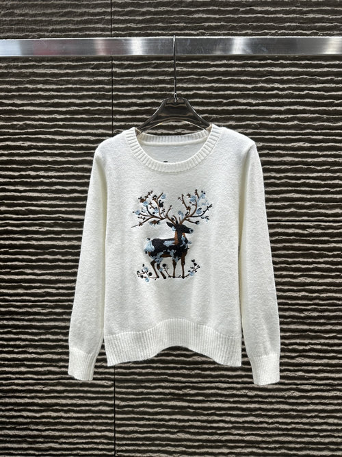 Dior Heavy - Duty Embroidered Deer Pullover Sweater