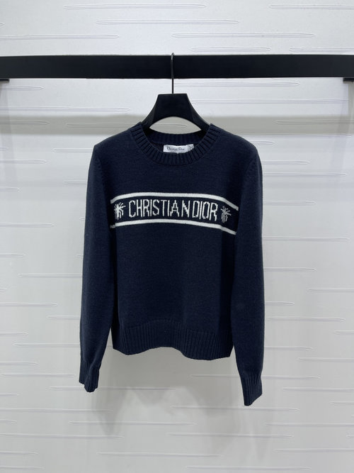 Dior Round Neck Knit Sweater with Bee Embroidery, Classic Design, Premium Quality