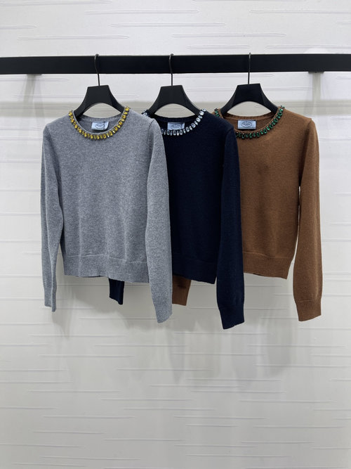 Prada Luxury Water - Diamond Knitted Round - Neck Sweater