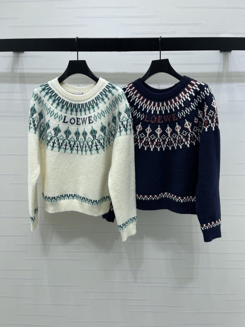 Loewe Fair Isle Knit Pullover with Brand Logo and Geometric Pattern