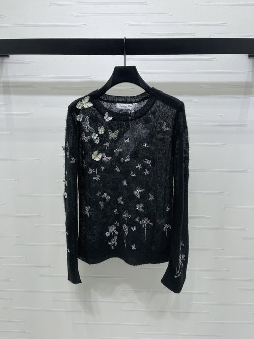 Dior Exquisite Knit Long - sleeve with 3D Butterfly Embroidery