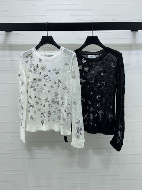 Dior Knit Long Sleeve with 3D Butterfly Embroidery, Soft and Stylish