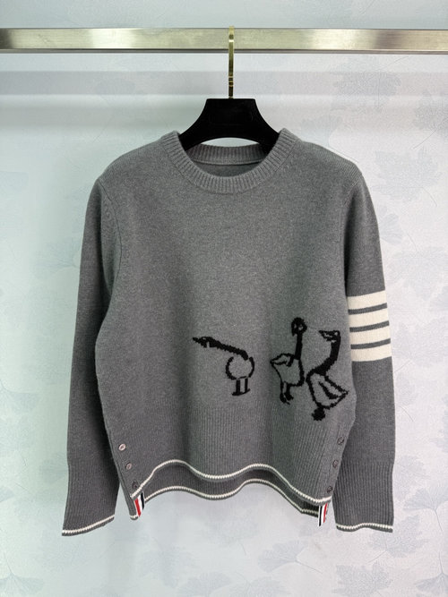 Thom Browne High-Quality Wool Blend Sweater with Cartoon Goose Embroidery