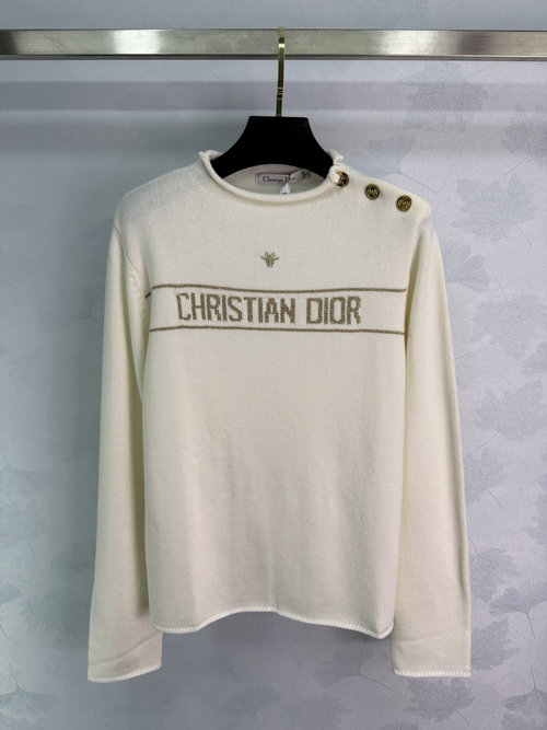 Dior Color Blocked Round Neck Knit Sweater with Embroidered Logo