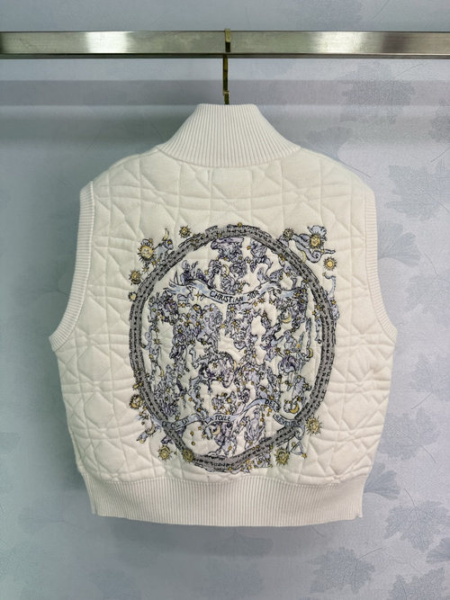 Dior Knitted Vest with Back Embroidery and Front Diamond Pattern