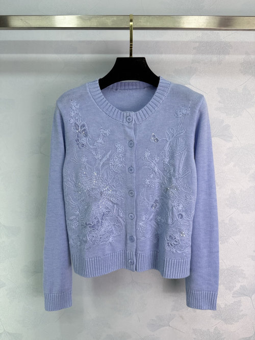 Dior Embroidered Knitted Open Cardigan, Soft and Suitable for Multiple Styles