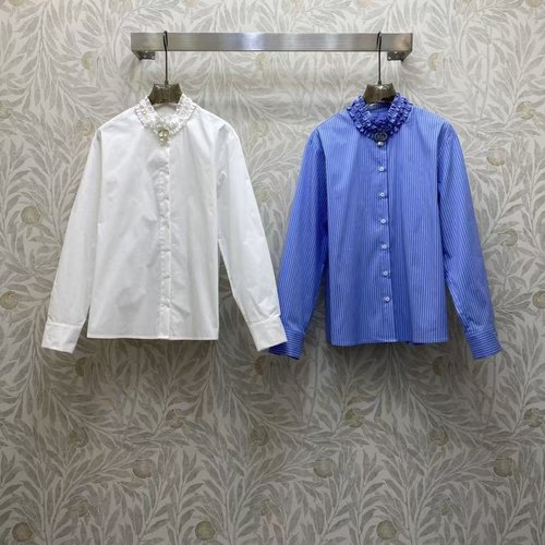 Dior Embroidered Collar Cotton Top, Elegant and Commuting - Friendly