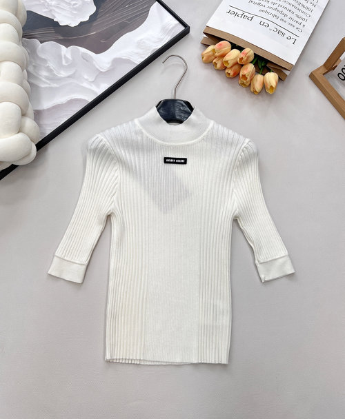 Miu Miu Letter Logo Knit Short Sleeve, Elegant & Comfortable