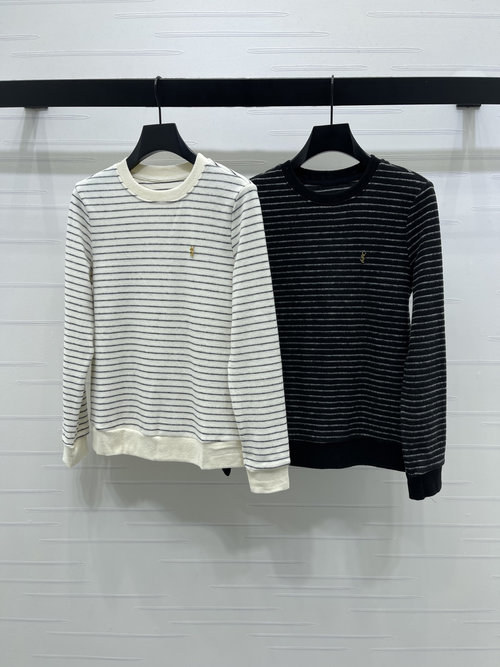 Yves Saint Laurent Color-Blocked Striped Long Sleeve with Hardware Logo