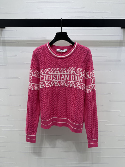Dior Knitted Pullover with Wheat Ear Pattern and Letter Embroidery